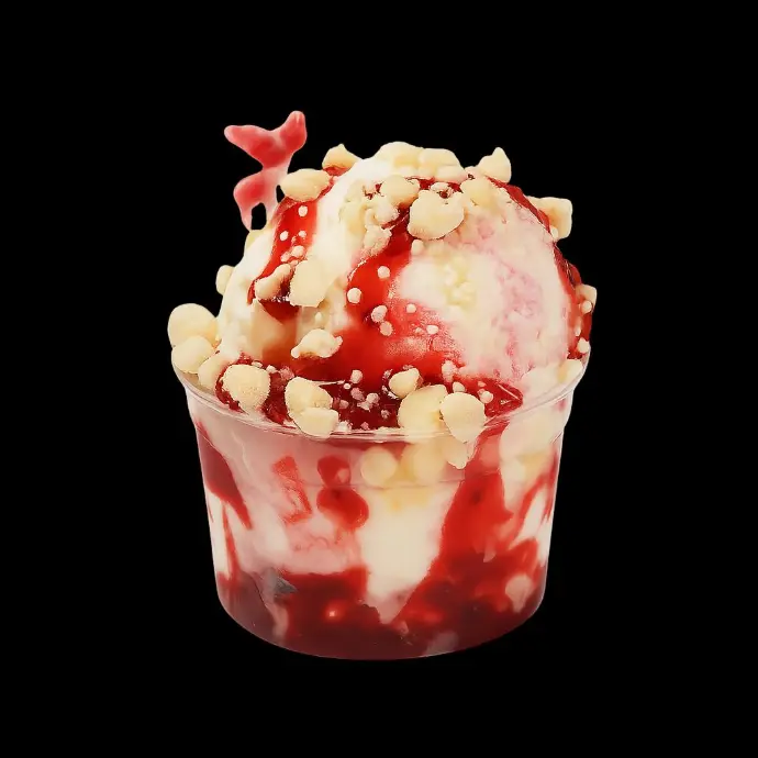 Dessertbecher Schneekugel - Himbeer-Cheesecake-Crumble